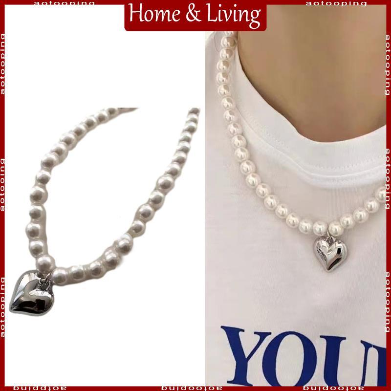 จี้หัวใจพร้อมสร้อยคอไข่มุกเทียม วัสดุ CCB