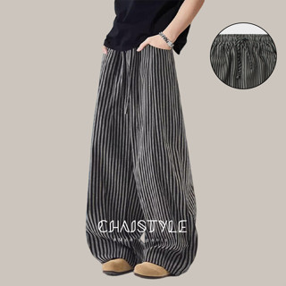 Chaistyle สไตล์อเมริกัน แบรนด์ยอดนิยม กางเกงขายาวลายทาง แบบห…