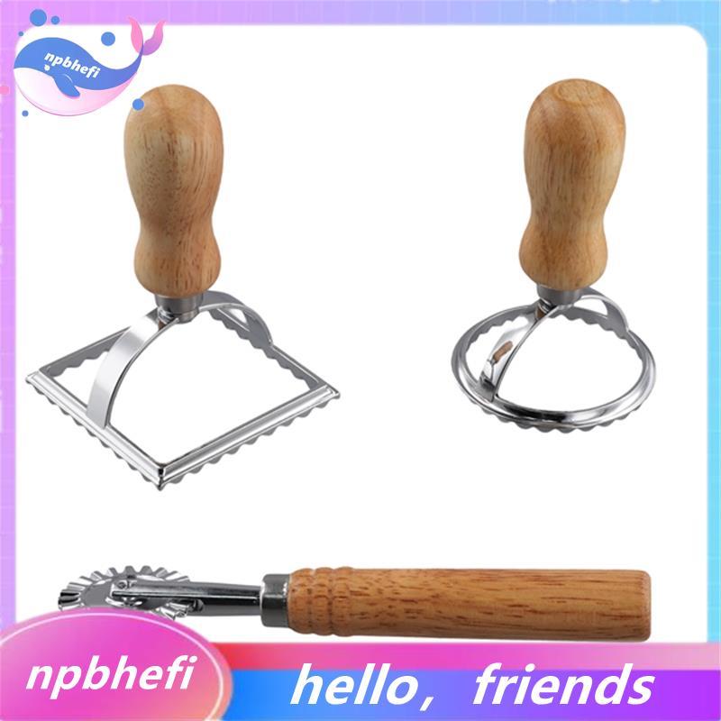 [npbhefi] 3 ชิ้น Ravioli Stamp Maker Cutter พร้อมชุดล้อลูกกลิ้ง,แม่พิมพ์ด้ามไม้สําหรับพาสต้า,Dumplin