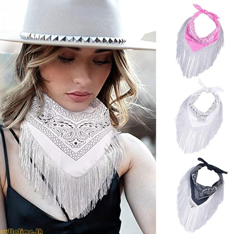 Time Cowgirl Bandanas พู่ดิสโก้แฟชั่น Cowgirl Bachelorette Fringe Bandanas Neckerchief Bandan