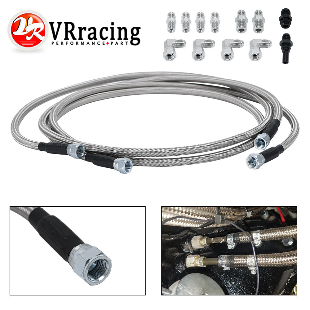 VR 6AN 70" Stainless Steel Braided PTFE Hose Transmission Fluid Oil Cooler Hose Line kit for GM Chev