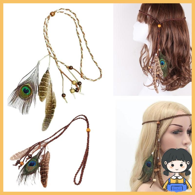 Bang Boho Feathers Headbands Boho Headpiece พื้นเมืองอเมริกัน Headpiece Feathers Headpiece Hippie เค
