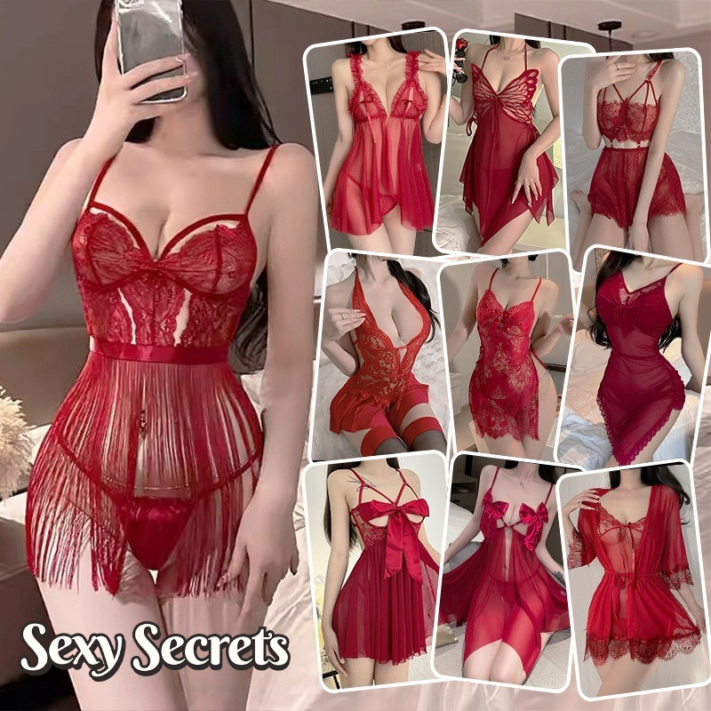 Sexy secrets⚜️⚜️ชุดนอนยั่วๆ เดรสลูกไม้ คอวีลึก สีแดง ผ้าเนื้อเบา มีหลายแบบให้เลือก จัดส่งด่วนจากประเทศไทย