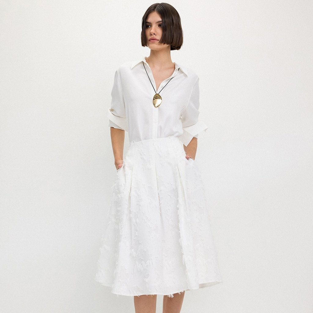 [Pomelo] กระโปรงพลีทแต่งดีเทลรุ่ย / Fringe Detail Pleated Skirt — صورة 7