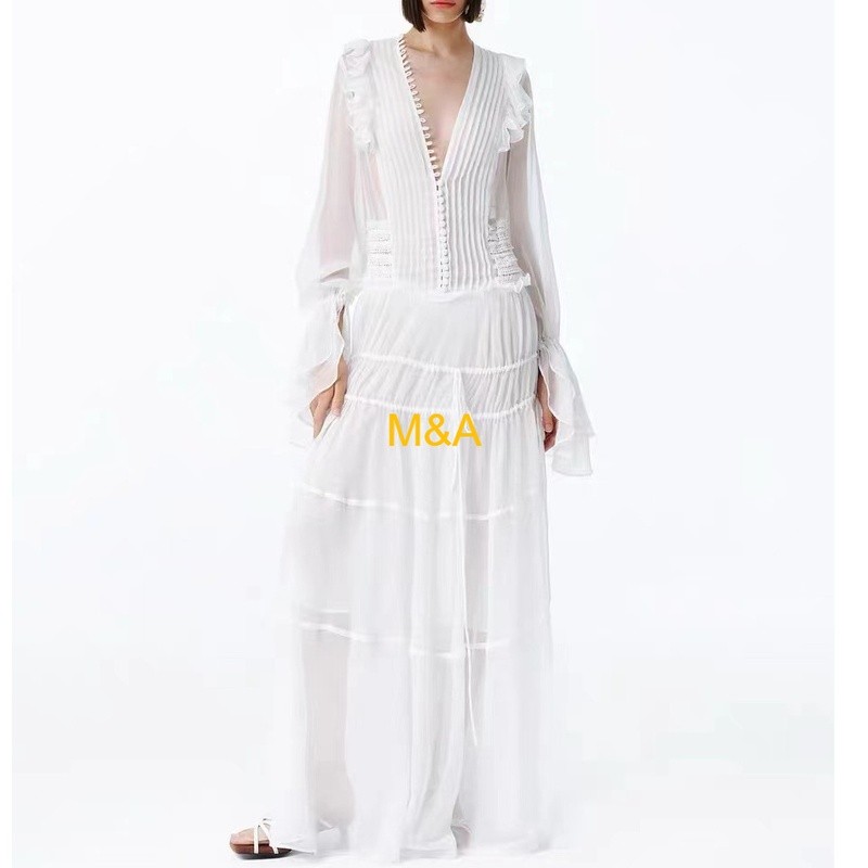 ชุดชีฟองสีขาวปุ่มหลวมสไตล์เรโทรเฟอรี่ XL ขนาดVietnam Fashion