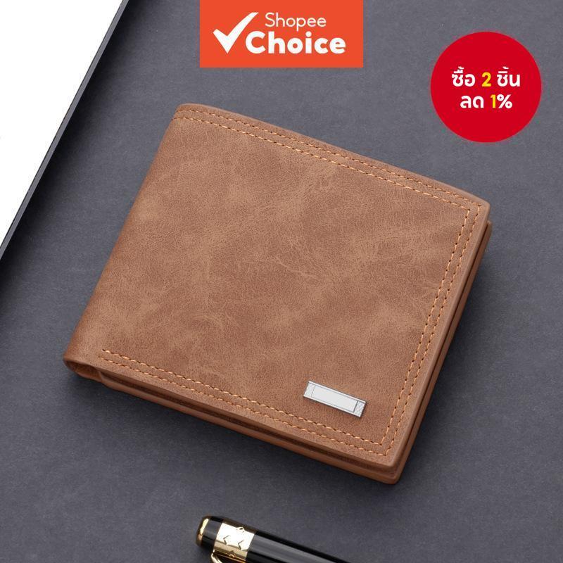 กระเป๋าสตางค์หนังผู้ชายแบบสั้น มีหลายช่องสำหรับบัตร รวมทั้งช่องใส่ใบขับขี่ แบบวินเทจ มีคลิปเงิน USD