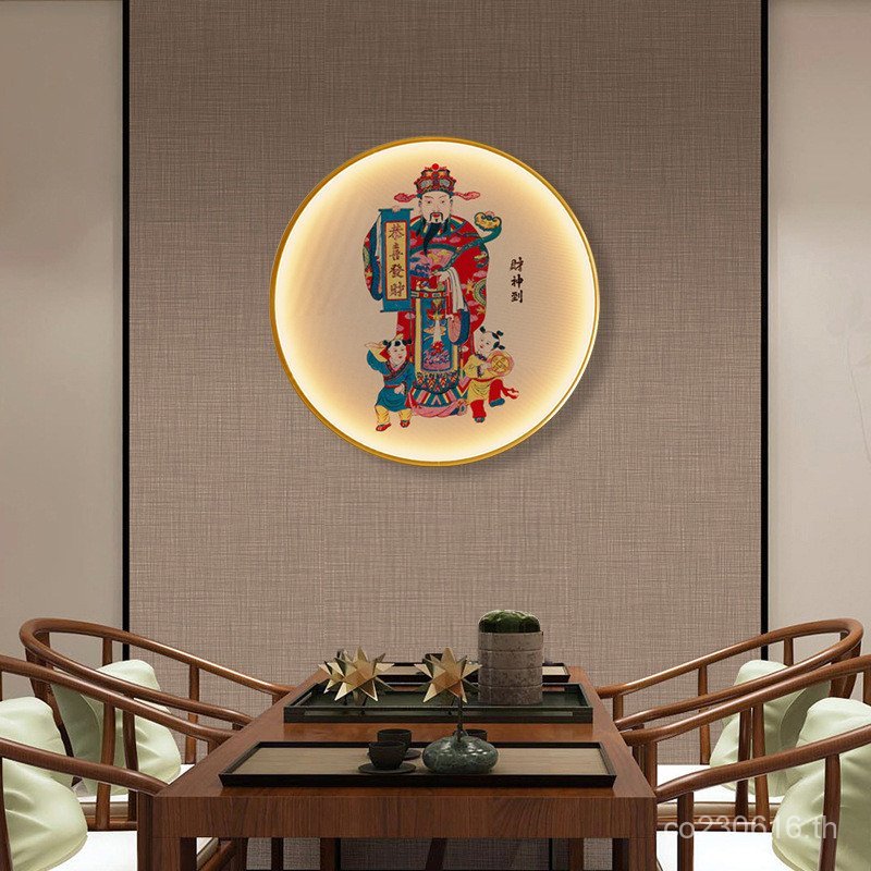 Entrance Corridor God of Wealth OQ5M สไตล์จีน Luminous Wall ภาพวาดพร้อมไฟภาพจิตรกรรมฝาผนังแขวนภาพวาด