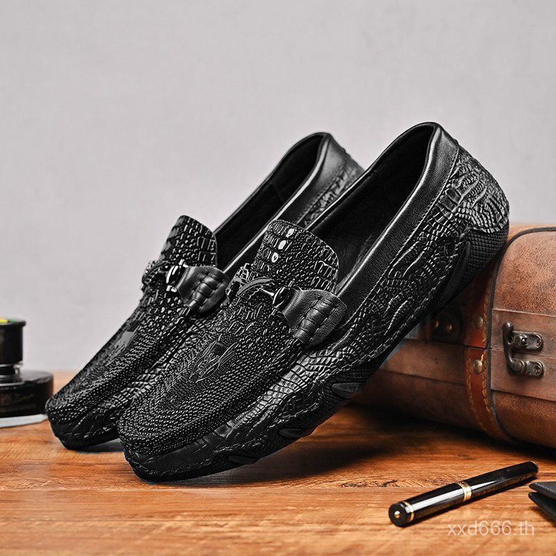 Deshuai Seiko First Layer Cowhide Crocodile Pattern Winning Bid Peas Shoes