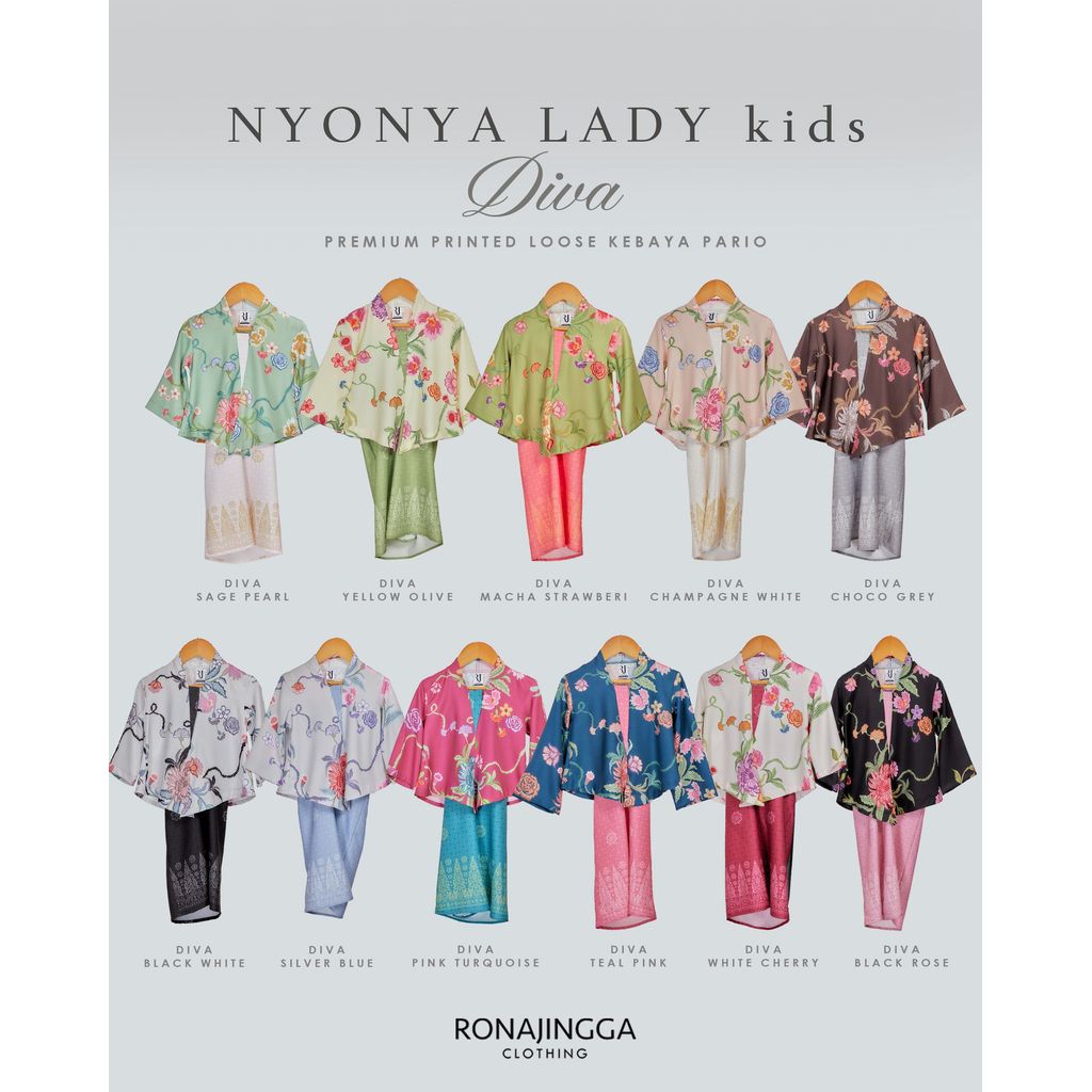 NYONYA LADY KIDS พรีเมี่ยมพิมพ์หลวม Kebaya