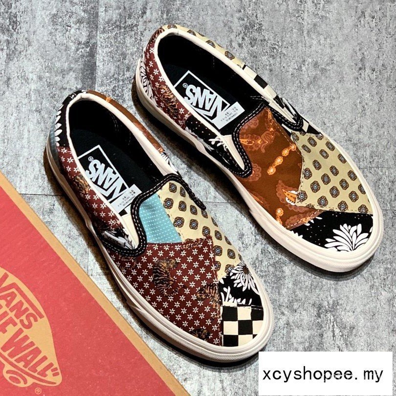 Slip-On Lazy Cashew Flower Checkerboard Chrysanthemum Tiger Retro Element รองเท้าผ้าใบ H5AI P6MY