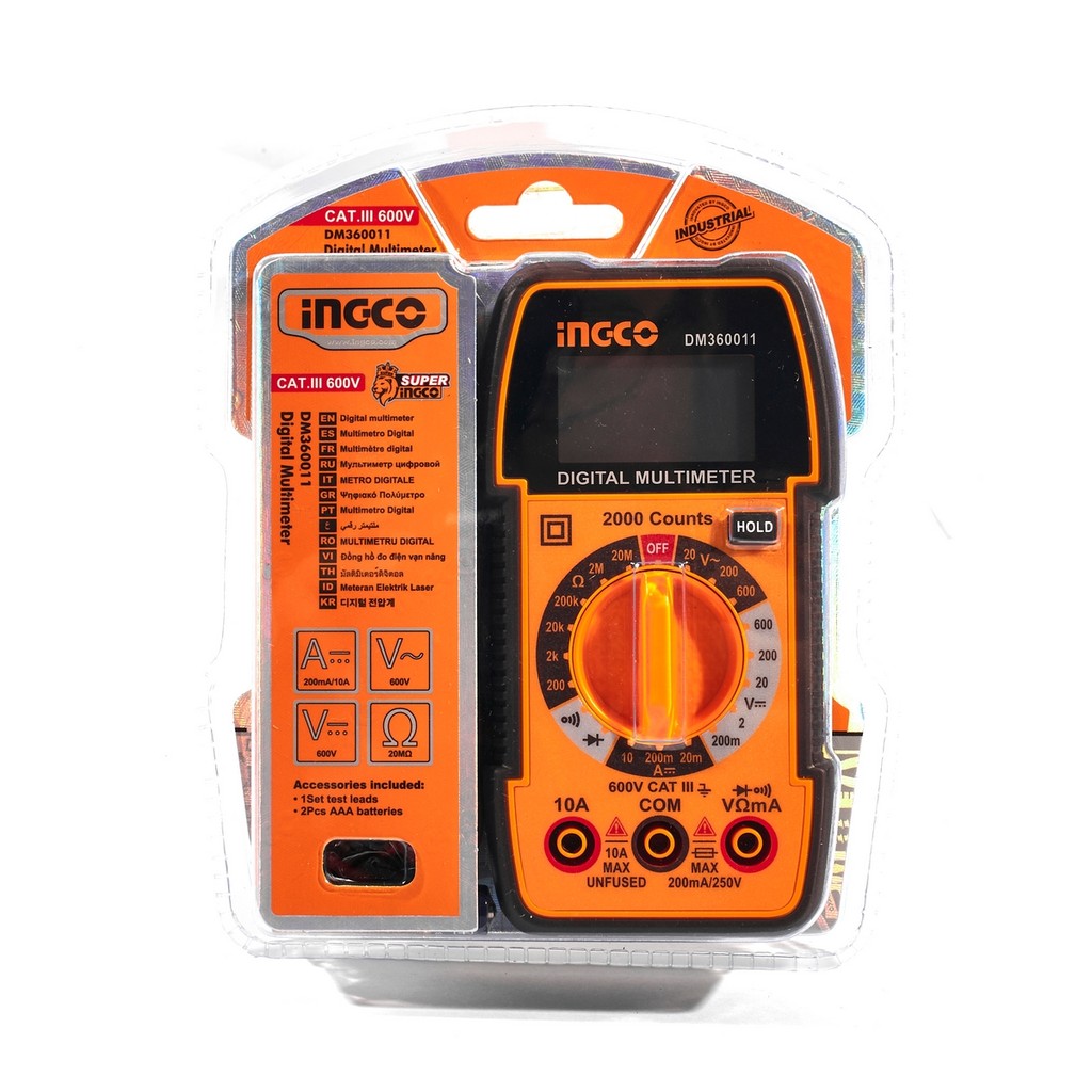 INGCO ดิจิตอลมัลติมิเตอร์ รุ่น DM360011 TRUR RMS 2000 หลัก วัดแรงดัน DC/AC 600V วัดกระแสไฟ DC 20mA/200mA/10A (อิงโก้)