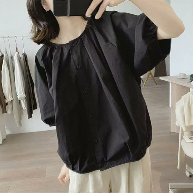 [Oversize Blouse] (40-150kg) ผู้หญิงตุ๊กตาสไตล์ A-Line Design T เสื้อคอกลมแขนสั้นหลวม Breezy Tops Plus ขนาดสวมใส่