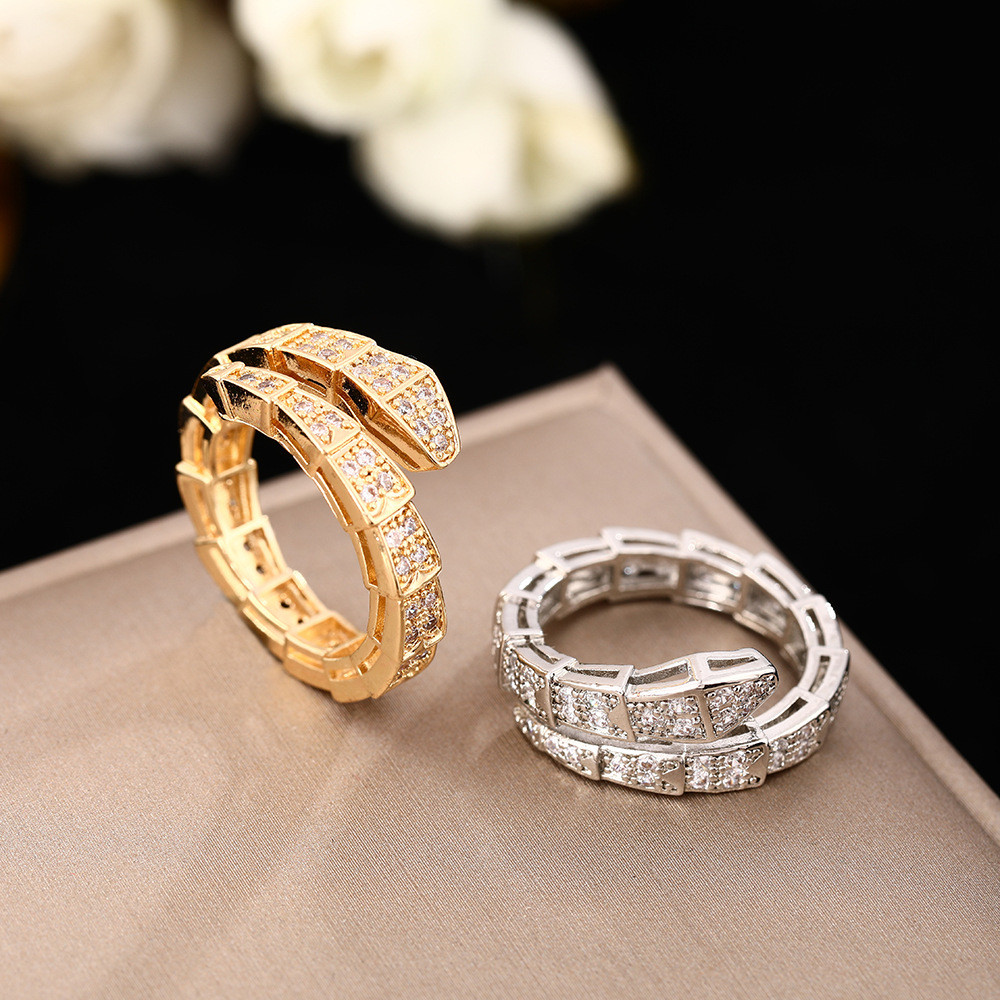 Micro-Inlaid เต็มเพชรงูแหวนหญิง ins การออกแบบอินเทรนด์เครื่องประดับเปิดระดับไฮเอนด์