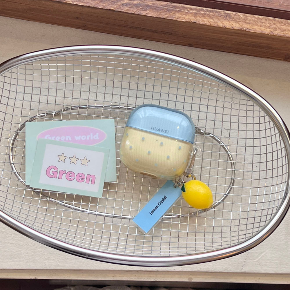 Ins Fresh Blue Polka Dots Lemon จี้หูฟังสําหรับ Huawei FreeClip 2 สําหรับ FreeBuds 6i SE2 SE3 นุ่มฝาครอบป้องกัน