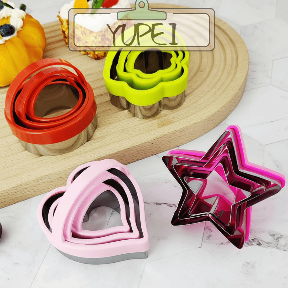 YUPEI 3 ชิ้น/เซ็ตเครื่องตัดคุกกี้, DIY Star Heart Circular Plum Shaped Pastry Cutters, ปฏิบัติสแตนเลสเบเกอรี่เครื่องมืออุปกรณ์ครัว