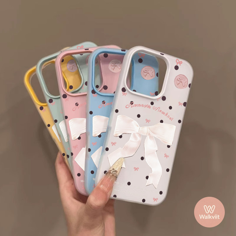 สำหรับ OPPO A60 A58 A18 A38 A17 A16 A57 A76 A54 A3X A5i A6X A52 A15 A3s A3 A31 เคส 2in1 รุ่นใหม่ ลายโบว์ลายจุดหวาน