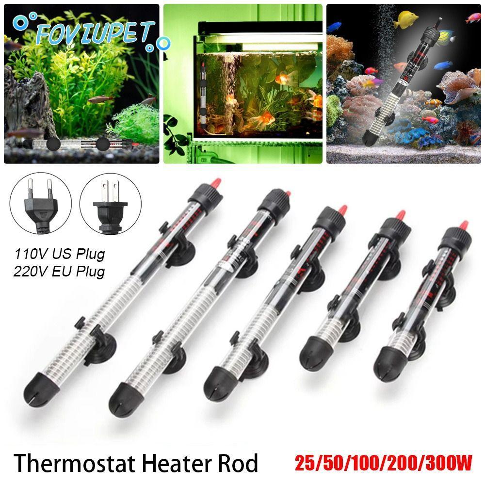 FOVIUPET APPEAEA 1 ชิ้นเทอร์โมเครื่องทําความร้อน Rod,ปรับอุณหภูมิ 110 V/220 V Submersible Heater, 25 W/50 W/100 W/200 W/300 W EU/US ปลั๊กน้ําความร้อน Rod Aquarium ถังปลา