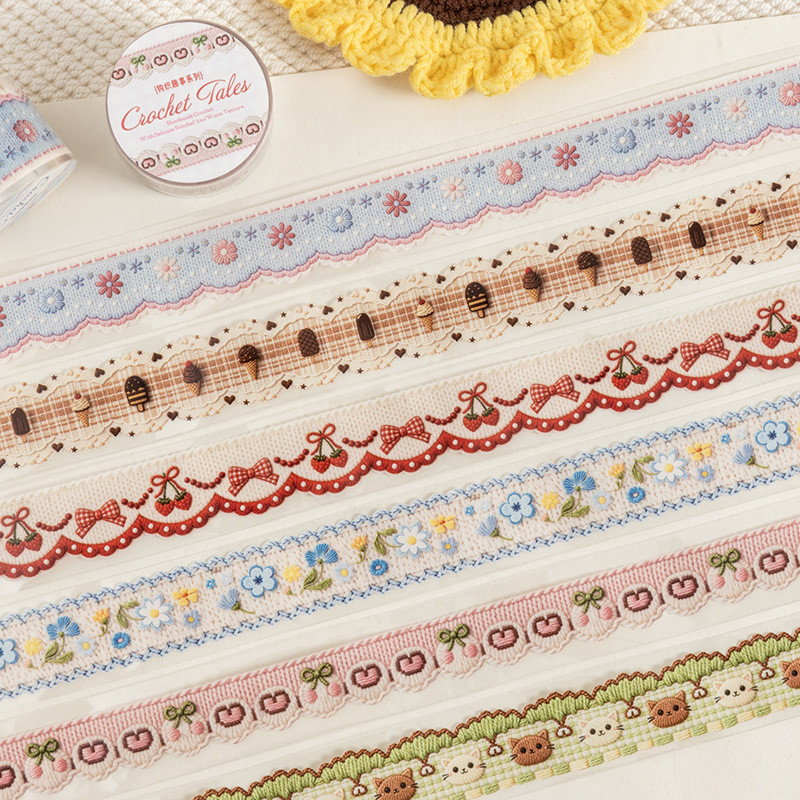 ไดลี่|25 มม. * 2 M เลียนแบบถักโครเชต์ PET เทปคู่มือ DIY ฐานตกแต่ง Collage เทปนักเรียนคู่มือตกแต่งสร้างสรรค์ Collage วัสดุ
