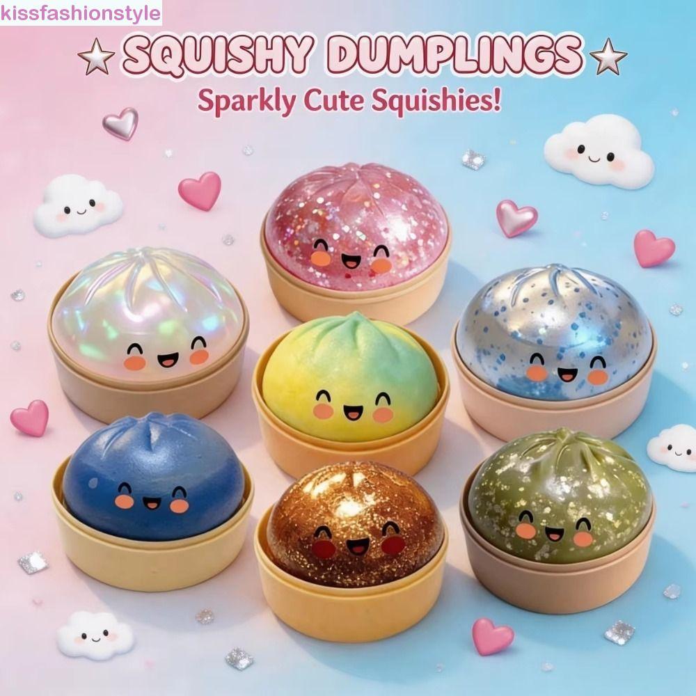 KISSFASHIONSTYLE Dumpling Squishes, Giant Rainbow Dumpling-Shaped Bun Sensory Balls,สําหรับผ่อนคลายระยิบระยับน่ารักหยิกนุ่ม Squishy ของเล่นเด็กของขวัญ
