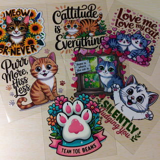 แมวน่ารัก UV DTF สติ๊กเกอร์กันน้ํา Transfer Decal พร้อมพื้นผิวเหมือนคริสตัลเคลือบเงา