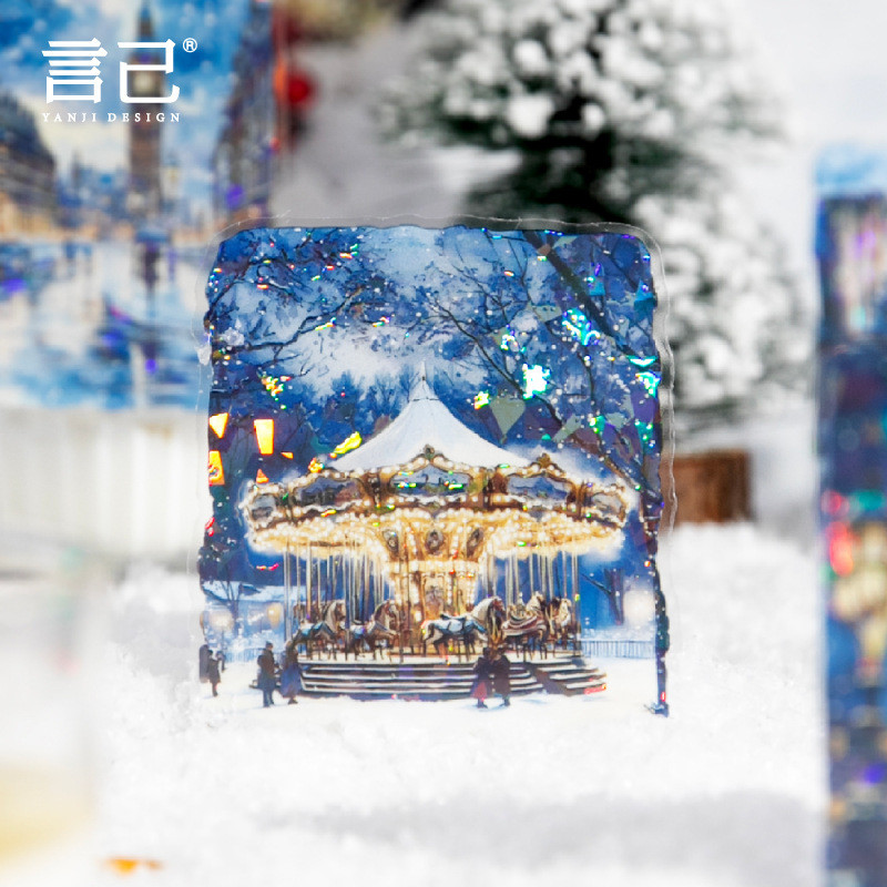 P PET สติ๊กเกอร์แพ็ค Snow Falling Voice Series ธีมฤดูหนาววัสดุ DIY สติ๊กเกอร์ตกแต่ง 10 แผ่น