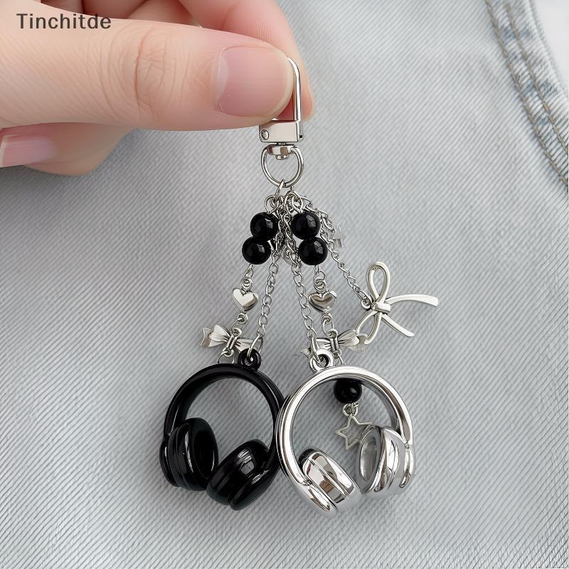 [Tinchitde] Y2K Mini Beaded Music หูฟังพวงกุญแจเฉพาะชุดหูฟังจี้สําหรับอุปกรณ์เสริมโรงเรียนปาร์ตี้ [ท