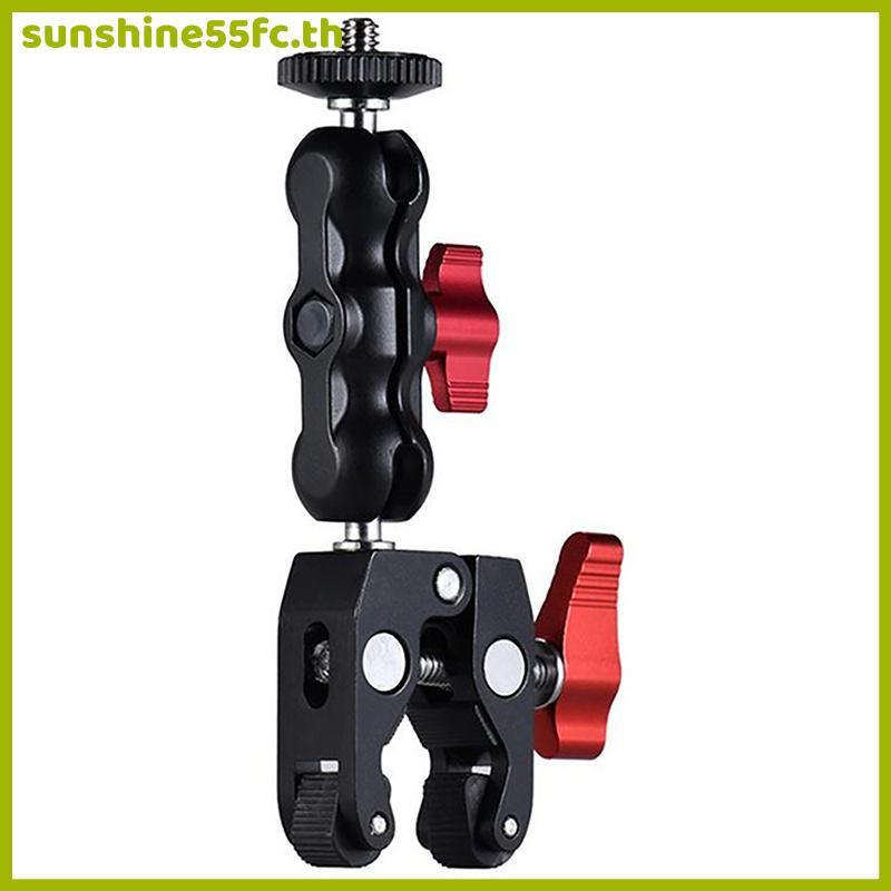 SUN อลูมิเนียม CLAMP Double Ball Head Magic Arm Clamp 1/4 3/8 สําหรับโทรศัพท์ Video Mount กล้อง LED Light Mic TH