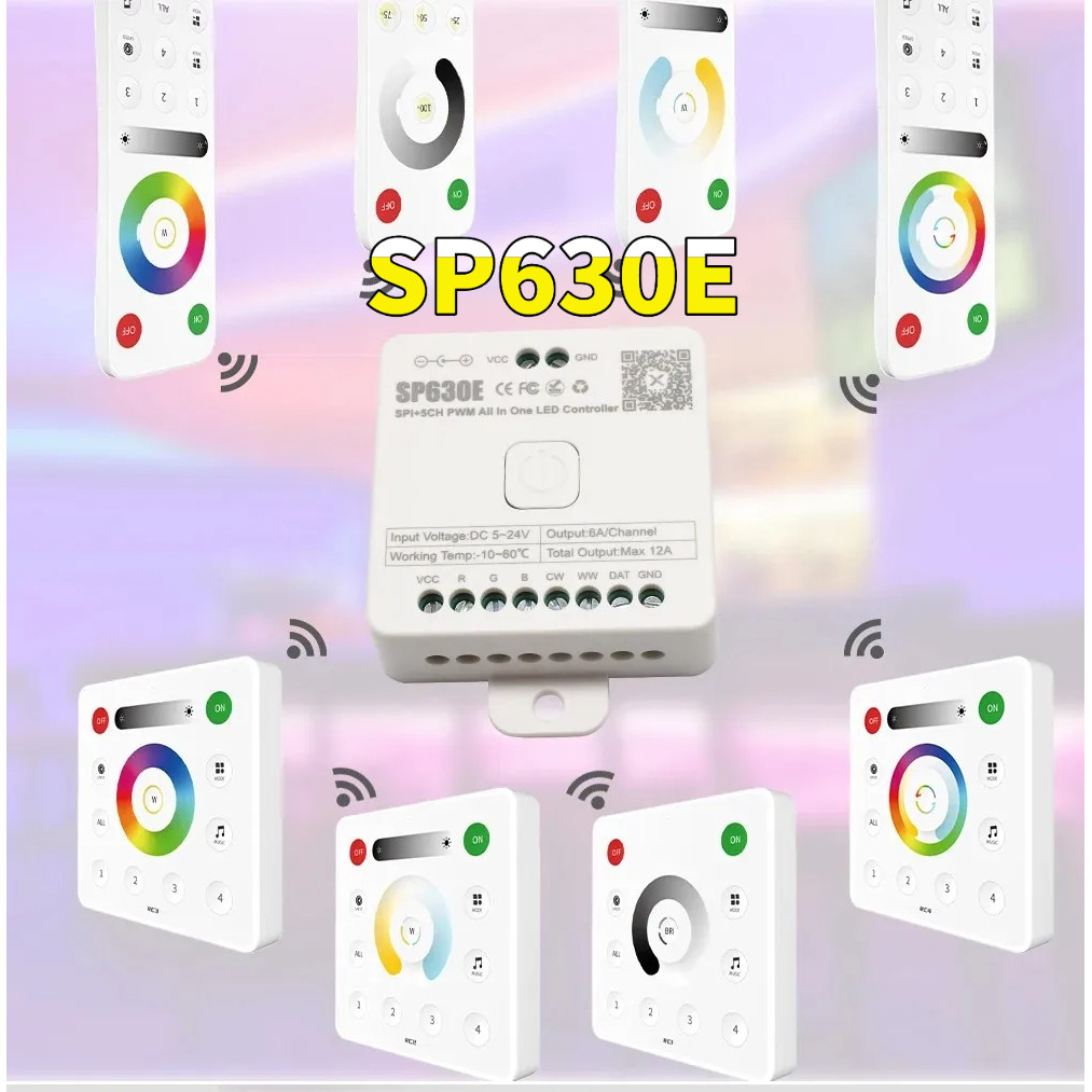 SP630E บลูทูธ LED Controller รองรับ PWM Monochrome CCT RGBW RGBCCT หรือ SPI TTL IC ชิป LED Strip WS2