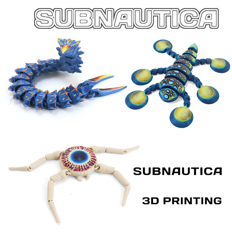 Subnautica 3D พิมพ์ Sea Monster ตัวเลขการกระทํา - Articulated Bloop, Flish, Hoverfish, Ice Worm & Cave Crawler ของเล่นบรรเทาความเครียด