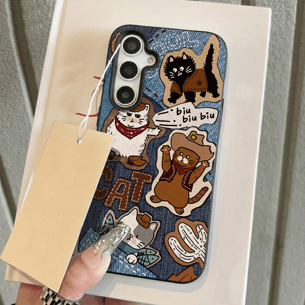 เคส For Samsung A56 A07 A55 A16 A05S A08 A18 A57 A17 A15 A54 S24 FE A36 A06 A35 S25 S26 Ultra A34 A26 สติกเกอร์แมว