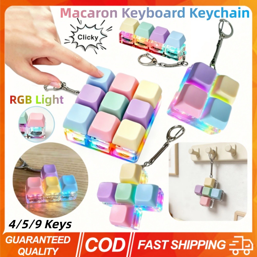 4/5/9 คีย์ความเครียดบรรเทาคีย์บอร์ดพวงกุญแจ Macaron Keycap RGB Light Finger ของเล่น DIY Decompression พวงกุญแจ Gadget สําหรับเด็กผู้ใหญ่ Pass เวลา