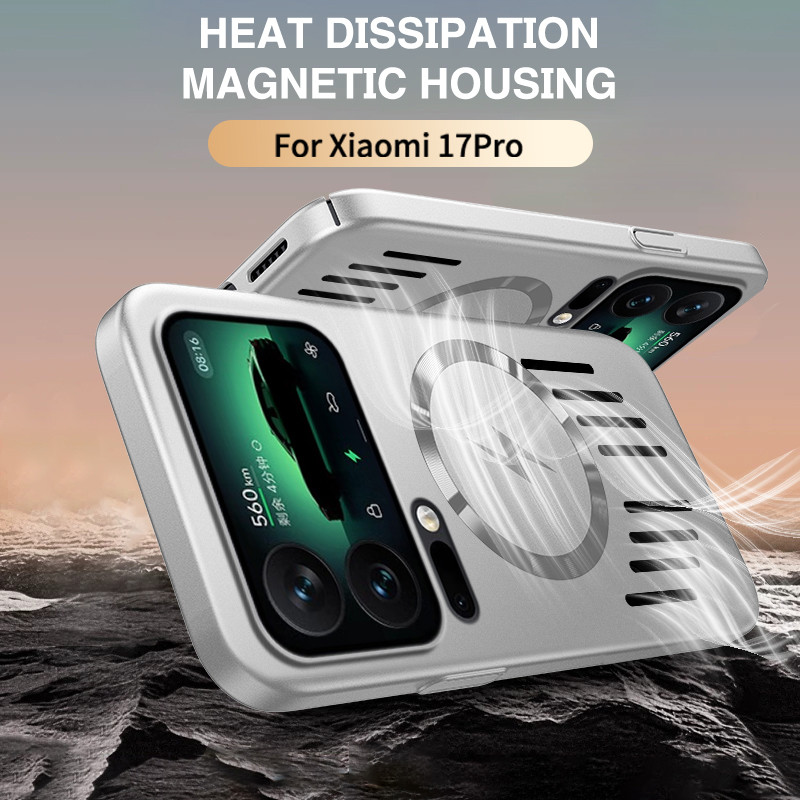 Hollow out เคสโทรศัพท์แม่เหล็กกระจายความร้อนสําหรับ XIAOMI 17 Pro max 15T 15 14 Pro PC โลหะน้ําหนักเบาสี anti drop shell