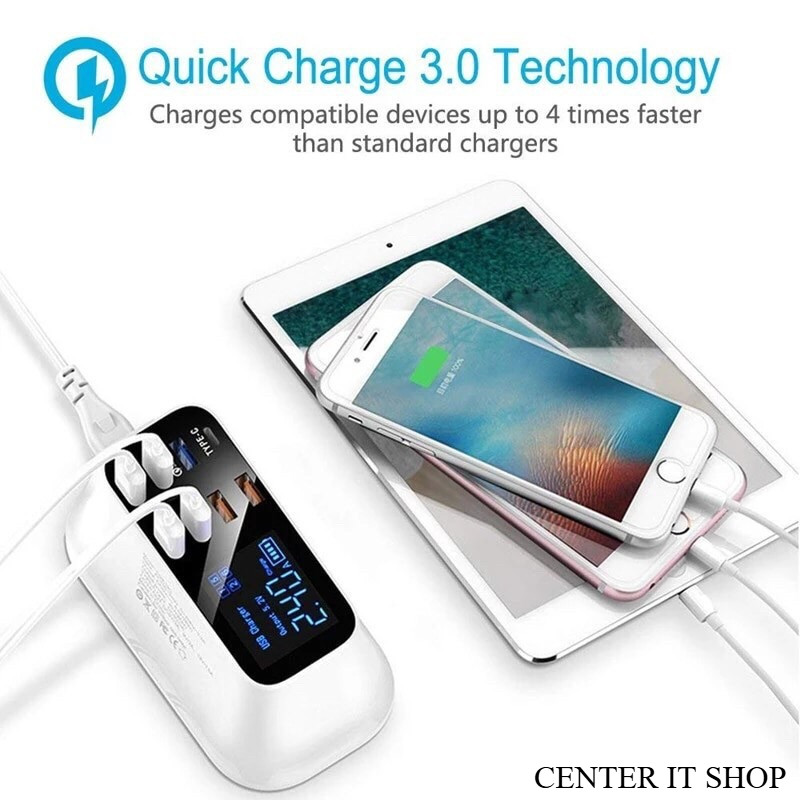 Quick Charge 3.0/2.4 สมาร์ท USB+Type-C 8Port จอแสดงผลLed Fast Charging Station โทรศัพท์มือถือ USB charger