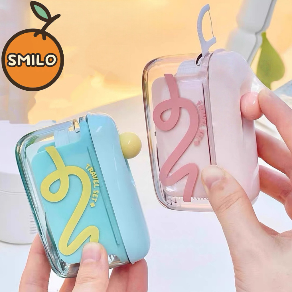 SMILO กล่องใสไหมขัดฟันแบบใช้ซ้ำได้ ใส แบบพกพา กล่องใส่ของขนาดเล็ก ระบบป๊อปอัพสำหรับใส่ในกระเป๋า
