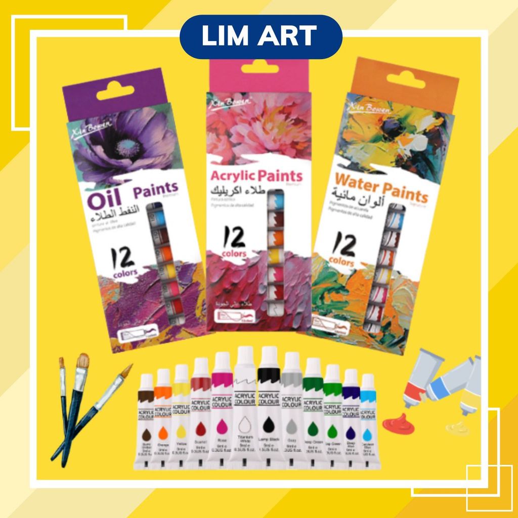 ชุดระบายสีเฉพาะทาง 12 สี 9ml – น้ํามัน / อะคริลิค / สีน้ํา LIM ART