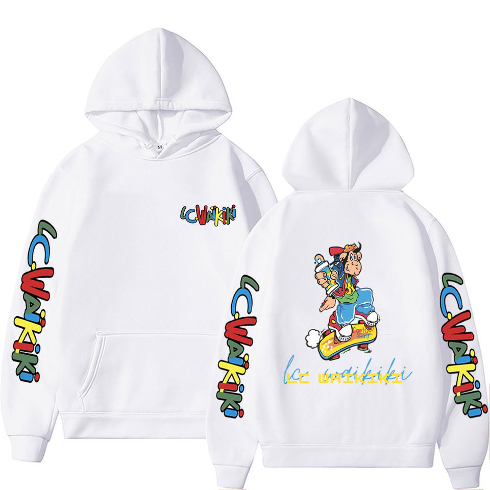 Lc Waikiki Monkey Loves พิมพ์เสื้อกันหนาวหมวกผู้ชายผู้หญิงการ์ตูน oversize