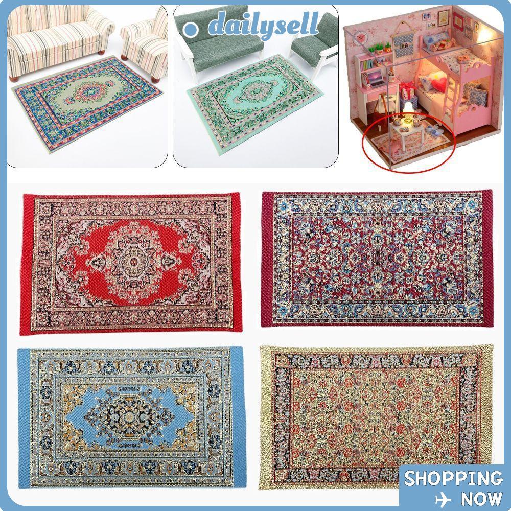 DAILY 3PCS Miniature Weaving Rug Playing House Floral Pattern Mat ของเล่นตุ๊กตาอุปกรณ์เสริม