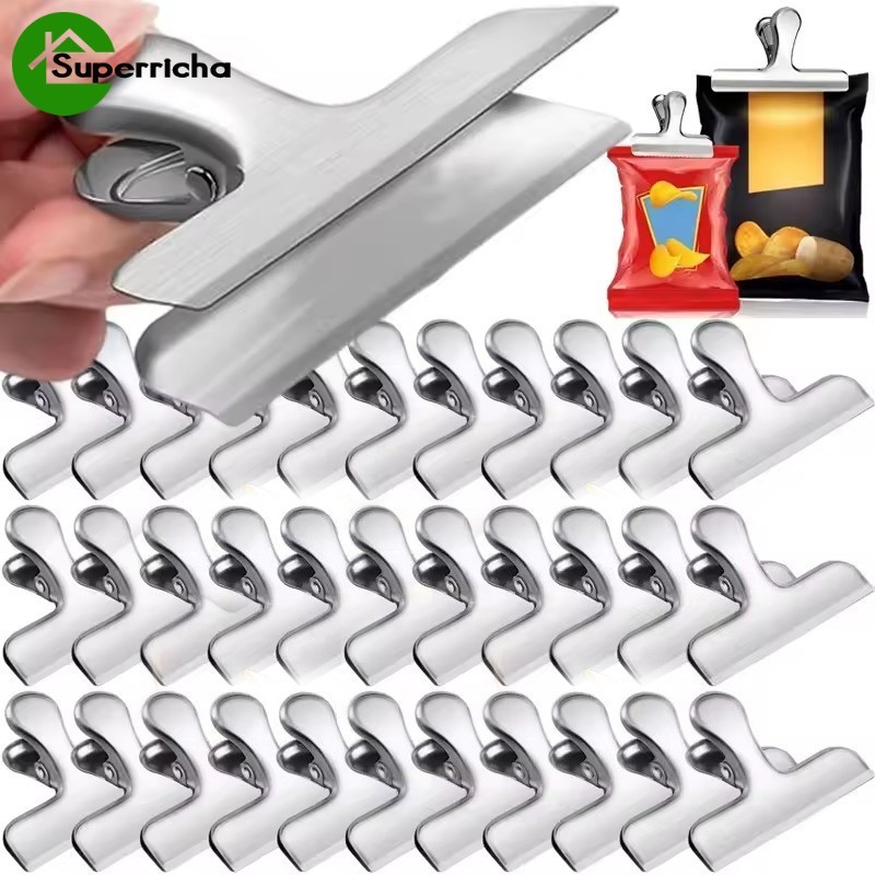 [H&L]คลิปปิดผนึกอาหารสแตนเลส Heavy Duty, คลิปกระเป๋าแบบใช้ซ้ําได้สําหรับห้องครัว Panry Office School