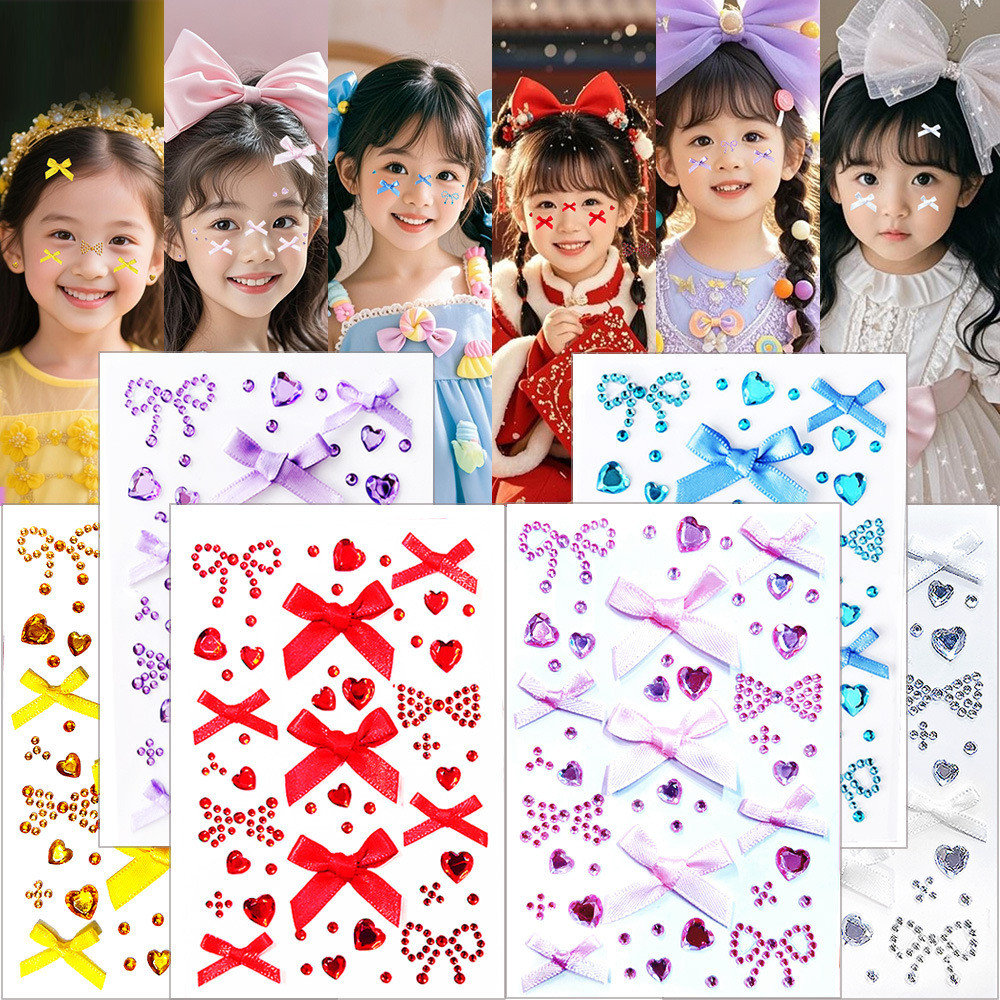 คอนเสิร์ตสติกเกอร์ใบหน้าเพชรประกายโบว์สีชมพูแต่งหน้าสนับสนุนของขวัญปีใหม่สําหรับเด็ก