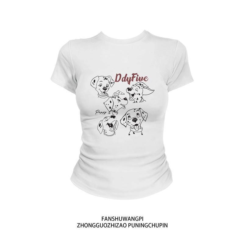 เสื้อยืด baby tee ลายหมาดัชชุนท์น่ารัก เสื้อครอปพอดีตัว ผ้าคอตตอน 100% สไตล์เกาหลี