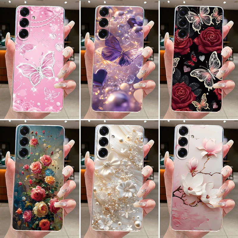 SAMSUNG สําหรับSamsung A26 A36 A56 5G Clearแฟชั่นผีเสื้อดอกไม้Soft TPU JellyปกหลังสําหรับSamsung Galaxy A56 A36 A26 5Gเคสโทรศัพท์