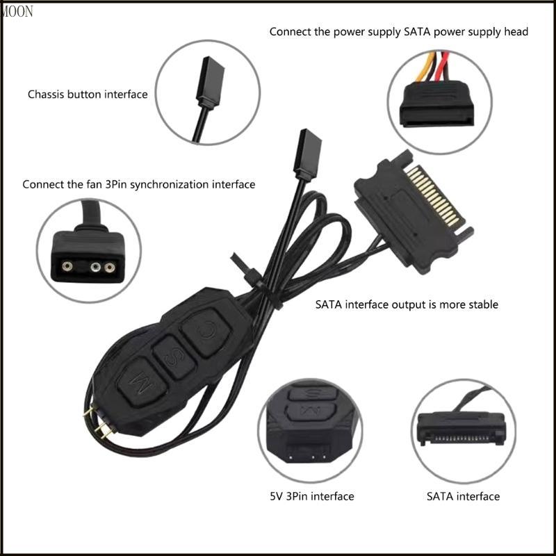 MOON ARGB Controller 5V 3Pin ARGB Controller แหล่งจ่ายไฟแถบไฟรีโมทคอนโทรล ARGB Sync Controller Cable