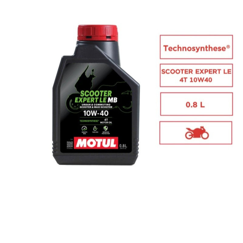 โมตุล น้ำมันสังเคราะห์สูตร Motul SCOOTER EXPERT LE 4T 10W40 0.8L สำหรับจักรยานยนต์ 0.8 ลิตร API SP JASO MB เทคโนซินทีส