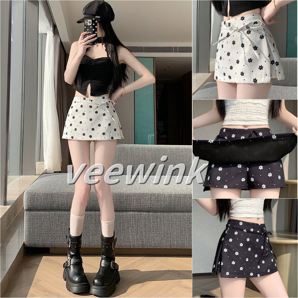 Veewink กระโปรงสั้น ลายจุด ใส่แล้วเรียว เอวสูงทรงเอ เซ็กซี่ แมทช์ง่าย วินเทจฝรั่งเศส