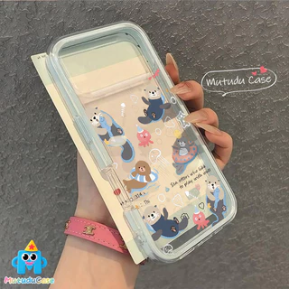 สำหรับ IPhone 16 17 15 Air 11 13 XR 12 14 Pro Max XS X Max 16 14 15 Plus เคส 2 in 1โปร่งใส ลายนากการ์ตูน น่ารัก สไตล์ฮิต
