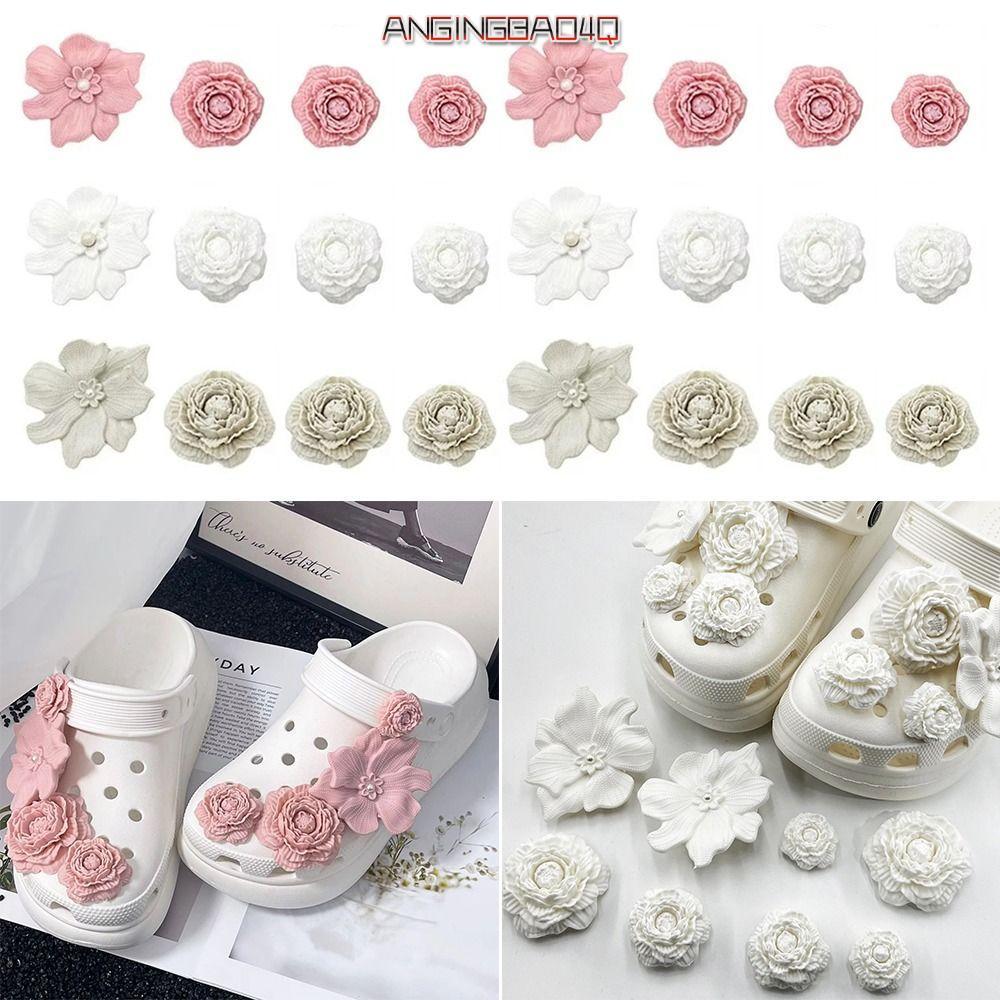 TIOMNV56KU 8 ชิ้น ตกแต่งคลิปหัวเข็มขัดรองเท้าชายหาด DIY ดอกไม้ถอดออกได้ อุปกรณ์เสริมรองเท้าเจาะรู