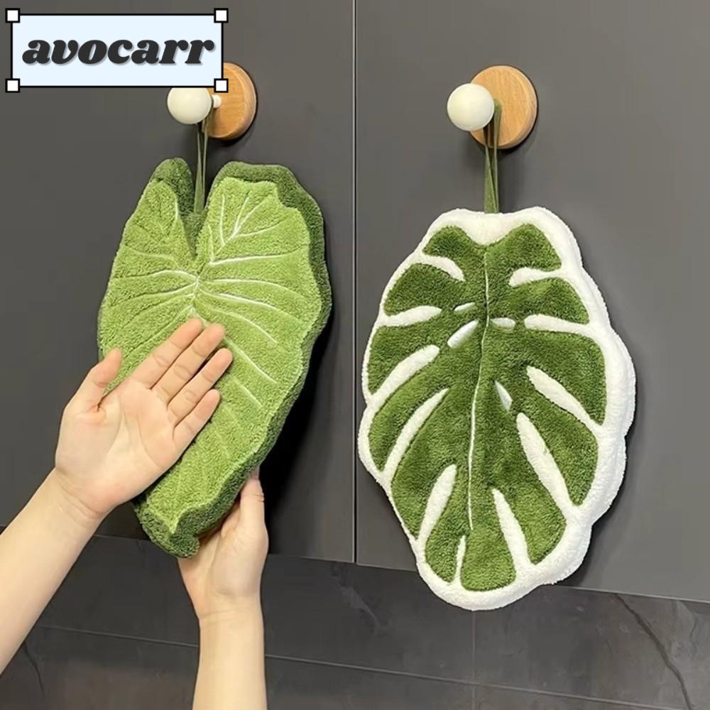 AVOCAR ผ้าเช็ดหน้าสําหรับห้องครัว, ผ้าเช็ดมือลายการ์ตูนแบบหนา, ดูดซับน้ําแบบแขวนกํามะหยี่ปะการังผ้าเช็ดมือในครัว
