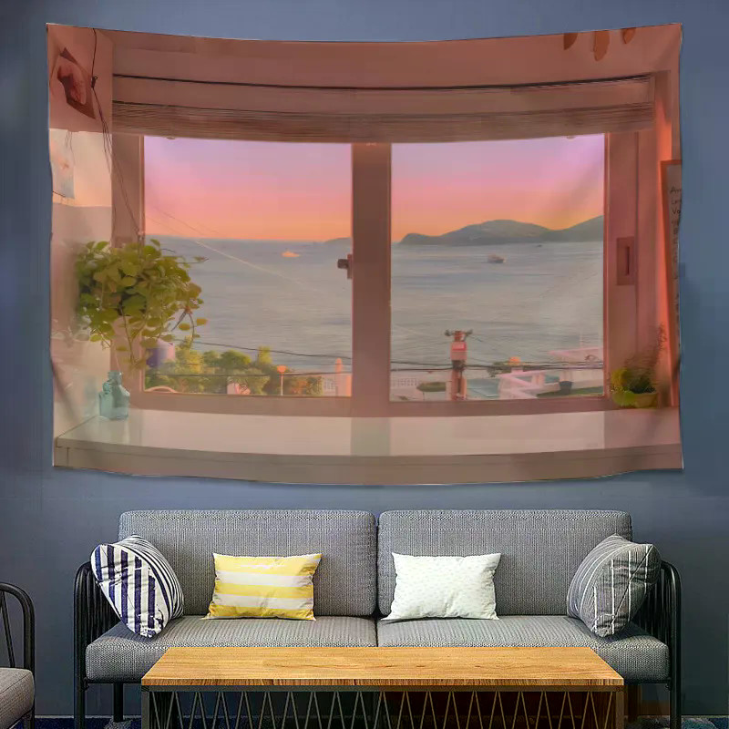 Aesthetic window stunning scenery internet celebrity live broadcast wallpaper backdrop dormitory ren