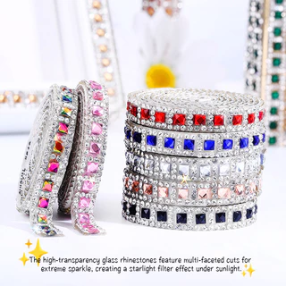 Self กาว Rhinestone Strip คริสตัลเพชร Trim เทป Glitter Bling สติกเกอร์ริบบิ้นสําหรับเสื้อผ้ากระเป๋ารองเท้า DIY ตกแต่งหัตถกรรมอุปกรณ์เสริม