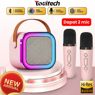 TOUITECH Speaker Karaoke Bluetooth Portable 2in1 Dual Mic Nirkabel Lampu RGB Hi‑Fi Full Bass Pengisian USB-BMS19